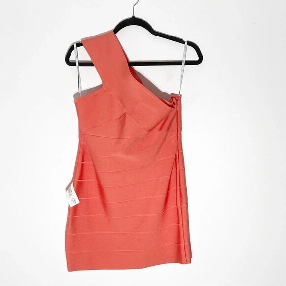 NWT Herve Leger One Shoulder Mini Bandage Dress in Deep Sea Coral  Size XL - Picture 4 of 7